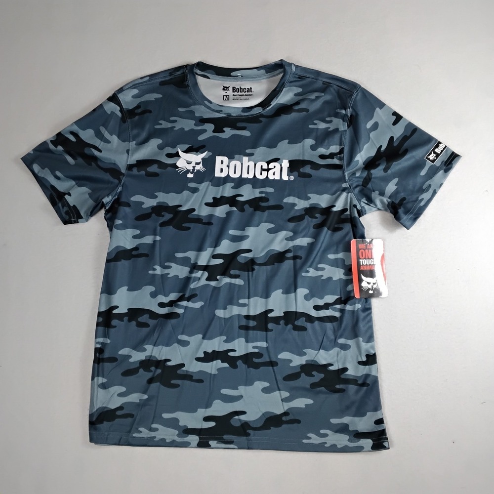 Bobcat One Tough Animal Mens M Blue Camo Logo Performance T-Shirt NWT
